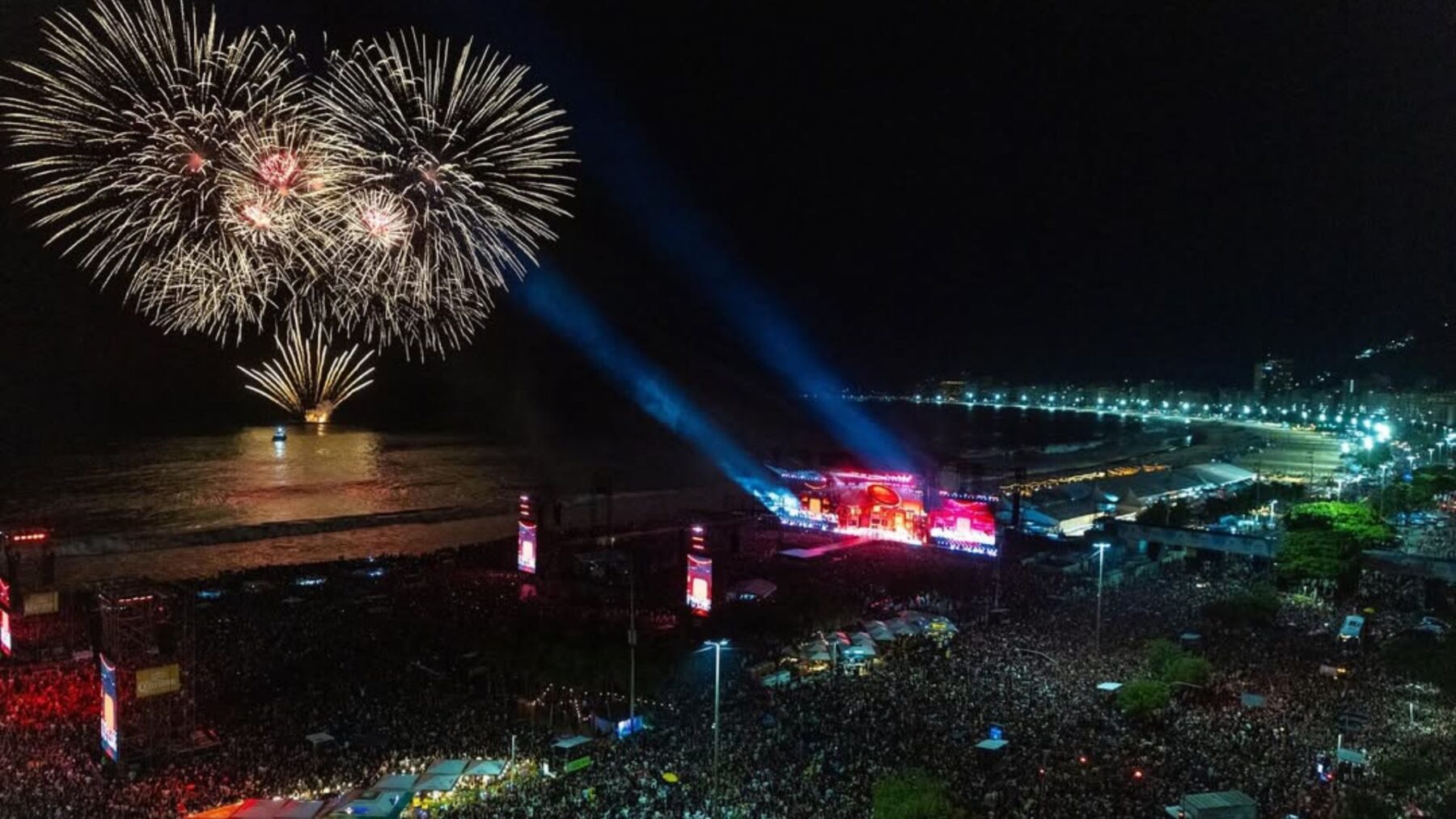 Vista aérea da praia de Copacabana, no Rio de Janeiro, durante show de Lady Gaga | 3.mai.2025/Prefeitura do Rio/Divulgação
