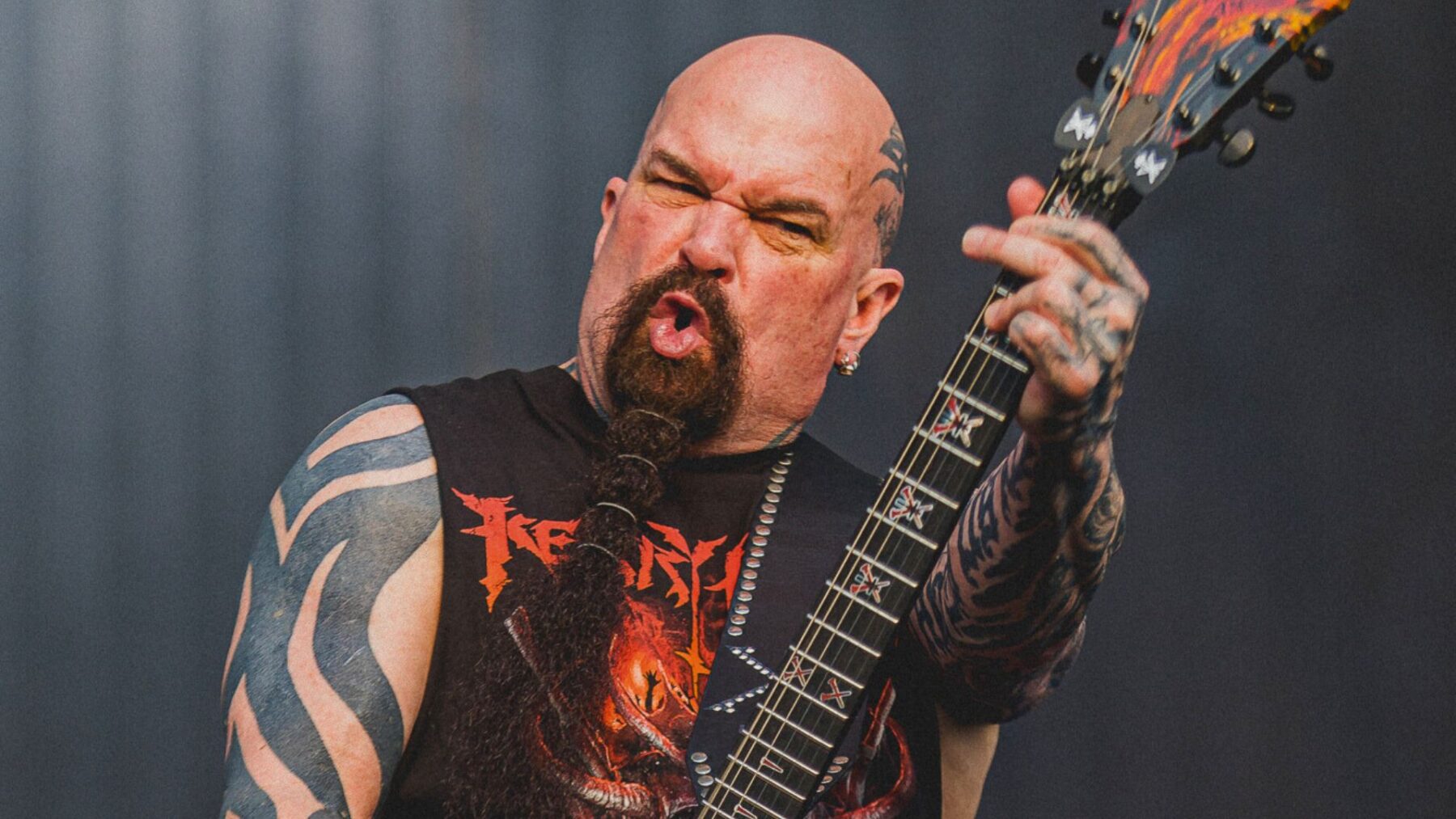 Guitarrista Kerry King, ex-Slayer, em show de carreira solo no Bangers Open Air, no Memorial da América Latina, em São Paulo | Diego Padilha - 4.mai.2025/Divulgação
