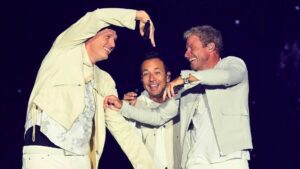 Nick Carter (esq.), Brian Littrel (centro) e Howie Dorough em show do Backstreet Boys no Glücksgefühle Festival, em Hockenheim, na Alemanha | Boris Korpak - 13.set.2024/Divulgação
