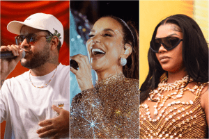 Emicida (esq.), Ivete Sangalo (centro) e Ludmilla (Divulgação)
