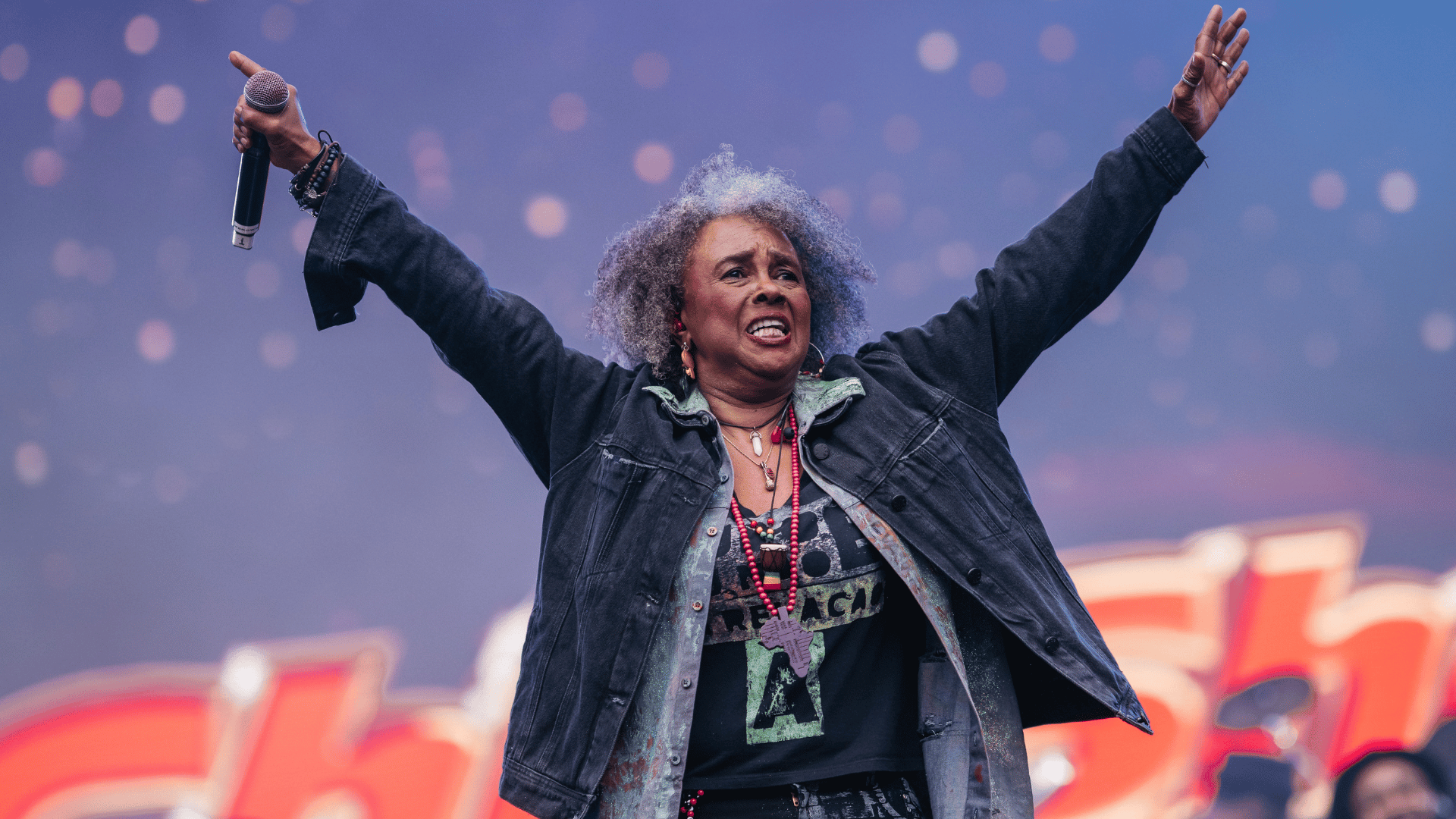 Sandra de Sá no palco do festival Chic Show - 50 Anos de Black Music, no Allianz Parque, em São Paulo | Stephan Solon - 13.jul.2024/Divulgação