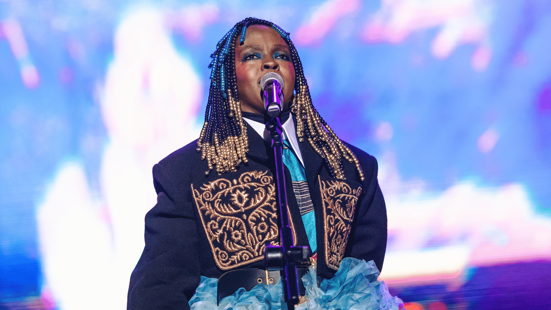 Lauryn Hill no palco do festival Chic Show - 50 Anos de Black Music, no Allianz Parque, em São Paulo | Stephan Solon - 13.jul.2024/Divulgação