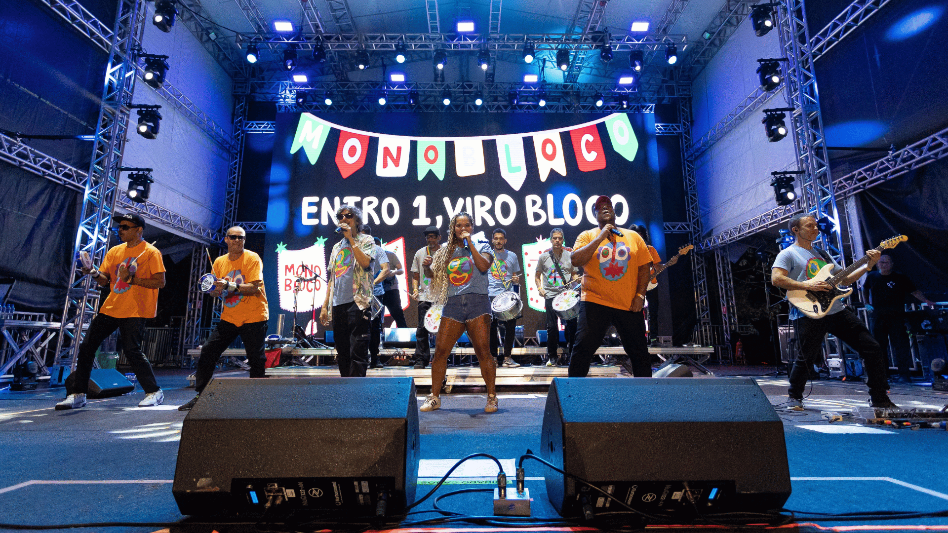 Monobloco em show no Festival Olímpico Parque Time Brasil, no parque Villa-Lobos, em São Paulo | Léo Barrilari - 28.jul.2024/COB/Divulgação