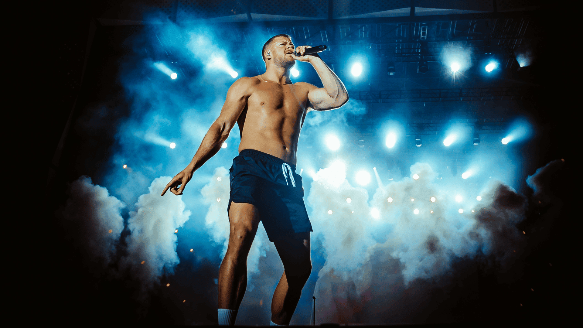 Dan Reynolds, vocalista do Imagine Dragons, em show no palco Mundo do Rock in Rio, no Parque Olímpico, na zona oeste do Rio de Janeiro | 14.set.2024/Divulgação