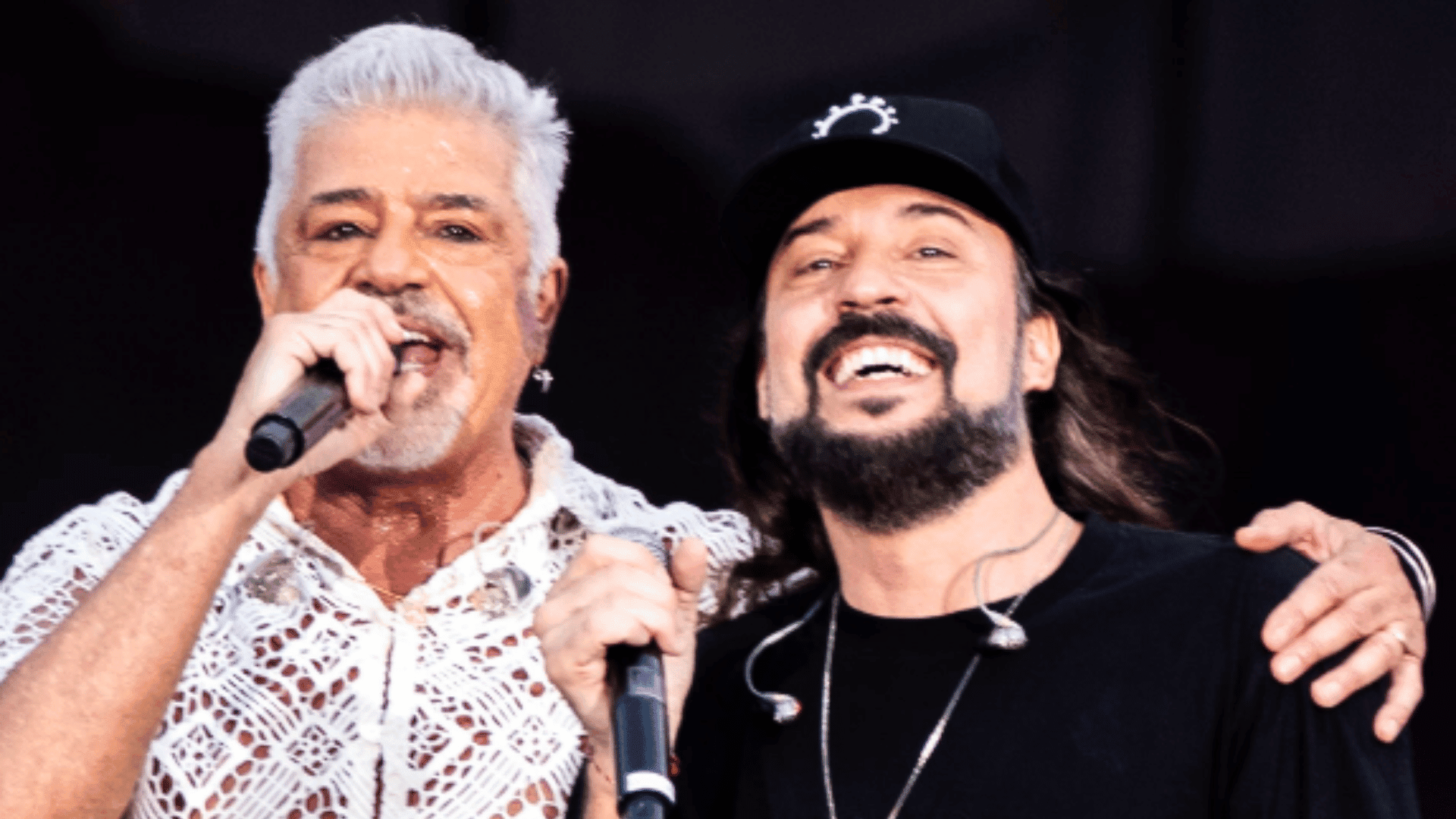 Lulu Santos (esq.) e Gabriel, o Pensador em show no palco Mundo do Rock in Rio, no Parque Olímpico, na zona oeste do Rio de Janeiro | 14.set.2024/Divulgação