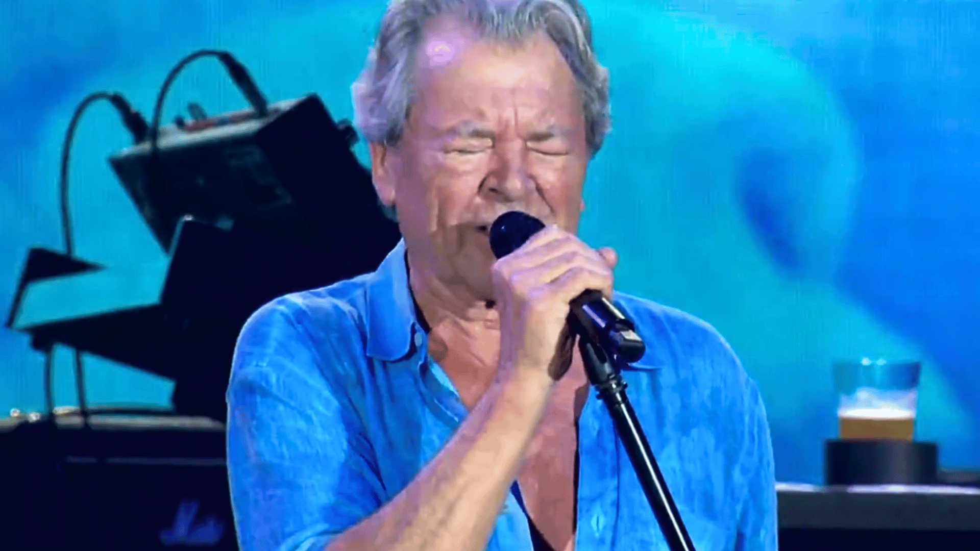 Ian Gillan, vocalista do Deep Purple, em show no palco Sunset do Rock in Rio, no Parque Olímpico na zona oeste do Rio | 15.set.2024/Divulgação