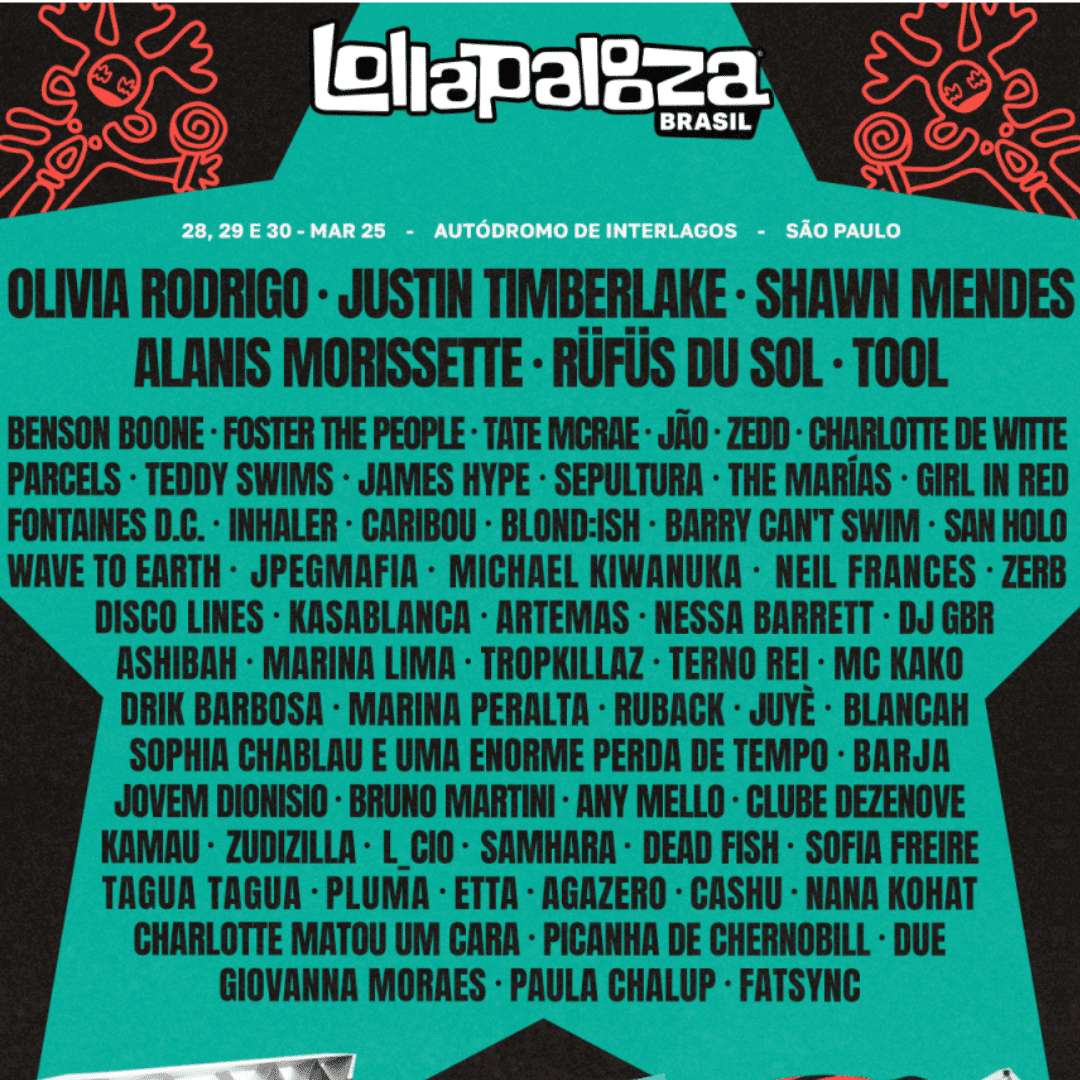 Lollapalooza divulga lineup com Justin Timberlake, Alanis Morrissette, Sepultura, Jão, Shawn Mendes, Rufus du Sol