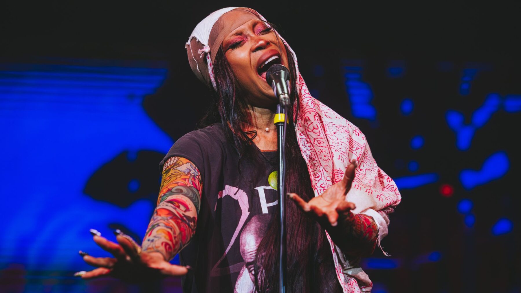 Cantora americana Erykah Badu em show no Espaço Unimed, em São Paulo | Rafael Strabelli - 6.nov.2024/Divulgação