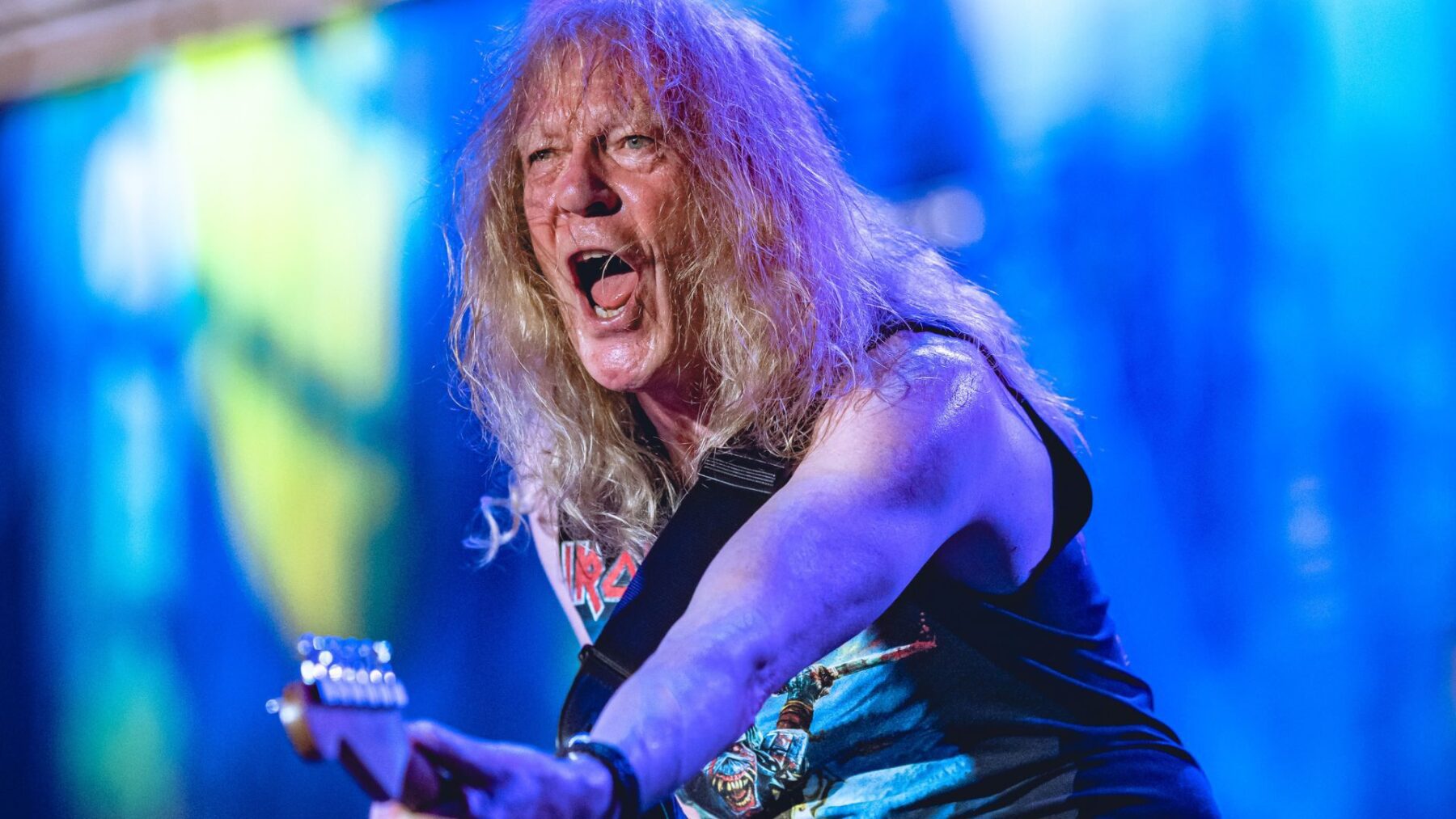 Guitarrista Janick Gers em show do Iron Maiden, com a turnê "The Future Past", no Allianz Parque, em São Paulo | 6.dez.2024/Divulgação